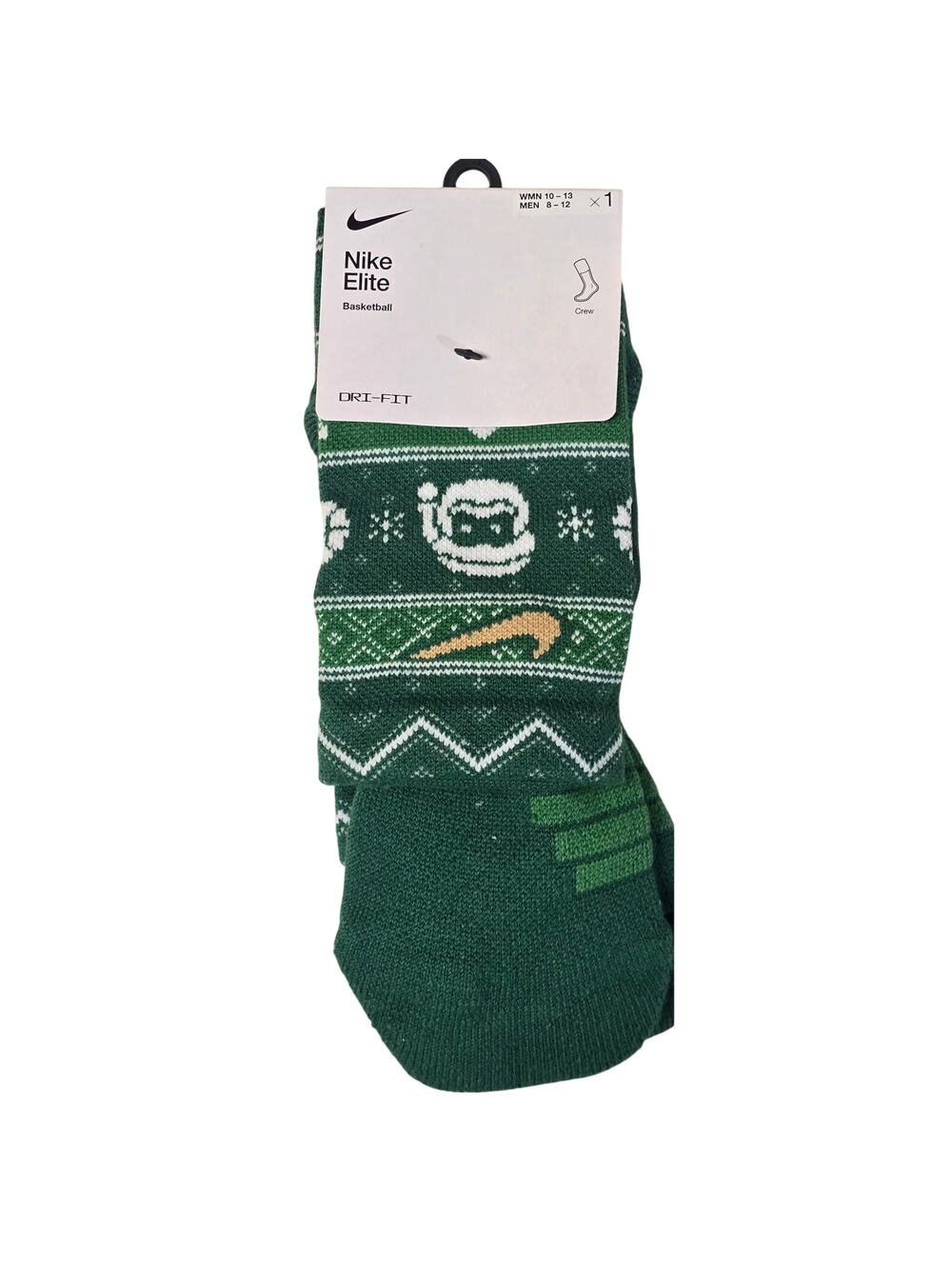NWT Nike Elite Basketball Crew Socks Dri-FIT Xmas Green Mens 8-12 L